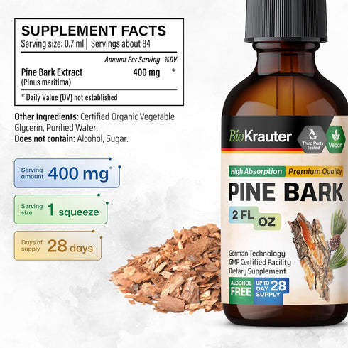 Pine Bark Extracts Tincture - Rich in Antioxidants Liquid Supplement - 400 mg Organic French Maritime Pine Bark Extract Drops - Vegan, Alcohol & S...