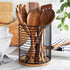 MosJos Extra Large Black Utensil Holder with Spacious Wooden Base - Farmhouse Utensil Storage - Classic Round Wire Crock Kitchen Countertop Organi...