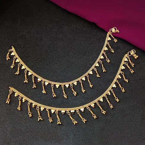 Efulgenz Gold Tone Indian Jewelry Set for Women Dubai Style Anklet Set Bollywood Fashion Indian Gold Tone Drop Anklet Indian Bridal Jewelry for We...