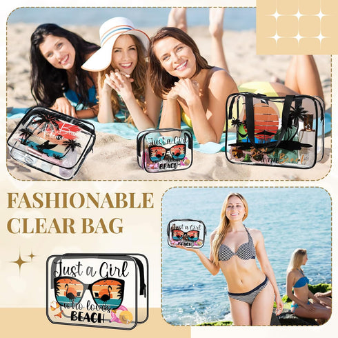 3 Pcs Beach Clear Makeup Bag, Beach Cosmetic Bags Seaside Clear Toiletry Bag Transparent PVC Waterproof Zipper Pouch Travel Organizer Storage Bag ...