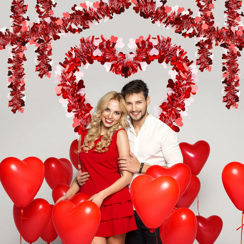 LOMIMOS 32.8 Ft Valentine's Day Tinsel Garland,Shiny Hanging Decor for Wedding Engagement Anniversary Party Supplies(Red White)...