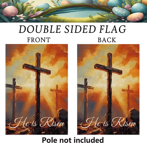Easter Garden Flag He Is Risen Religious Cross Christian Burlap Double Sided Vertical Holiday Spring Yard Outdoor Decor 12.5 x 18 Inch...