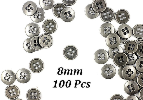 Bezelry 100 Pieces Mini Gray Silver Four Holes Metal Buttons. 8mm (5/16 inch)...