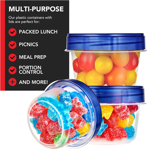 Stock Your Home 4oz Plastic Containers with Twist Top Lids (6 Pack), 1/2 Cup Small Freezer Containers for Leftover Food, Airtight Reusable Soup Co...