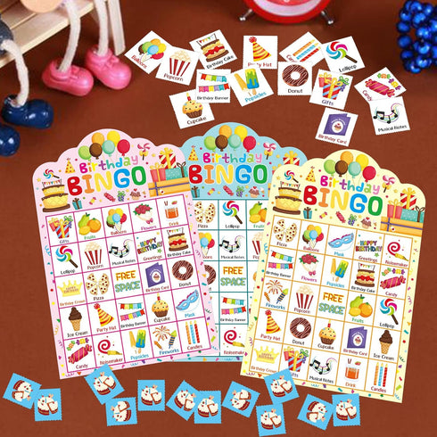 Birthday Bingo Game 24 Players for Kids Die-Cut Bingo Cards Party Game School Classroom Activities Supplies...