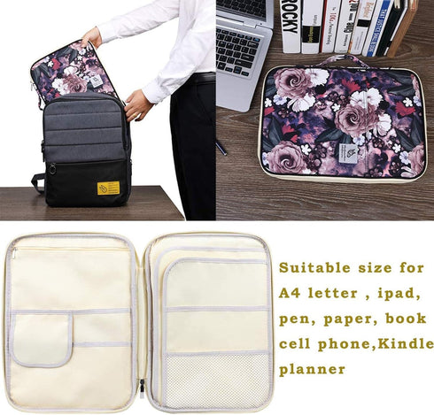 Travel Portfolio Organizer Waterproof A4 Document Bag Multifunctional Travel Note Pouch Zippered Case for Notebook, Ipad, Journals, Sketch Books (...