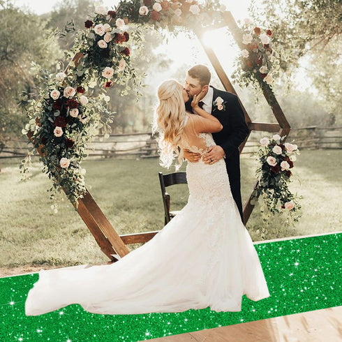 Glitter Aisle Runner Green Carpet Runner 2FTx15FT Sequins Aisle Runner Rug Shimmer Wedding Runner Aisle Outdoor Indoor Bling Shiny Runway Rug for ...