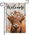 Welcome Fall Garden Flags for Outside Decorations, Thanksgiving Highland Cow with Flowers Maple Leaves Small Yard Flag, Harvest Autumn Seasonal Fa...