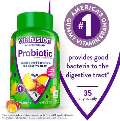 Vitafusion Probiotic Gummy Supplements, Raspberry, Peach and Mango Flavors, Probiotic Nutritional Supplements with 5 Billion CFUs, America’s Numbe...