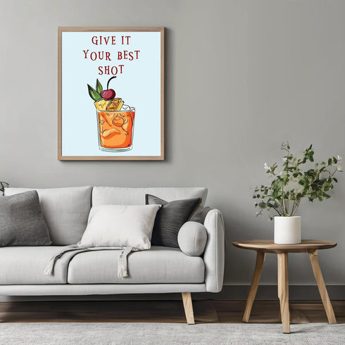 Posterizer 1 pcs-Liquor drink with fun message-give it your best shot-Kitchen & Bar Art Art Poster Print for Home, Office, Store, Bar- unframed wa...