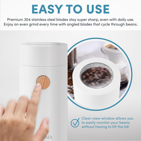 Aroma Housewares Mini Coffee Grinder and Electric Herb Grinder with 304 Stainless Steel Grinding Blades and a See-through Lid (40 g.), White, 40g...