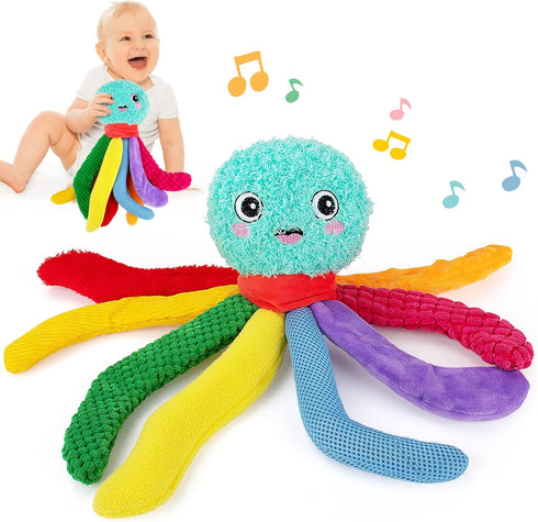 beetoy Infant Toy Baby Plush Toys, Baby Musical Toy with Octopus Shape, Stuffed Animal for Girl boys Infant, Sensory Toys for Babies Soft Toys wit...