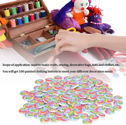100pcs Wood Craft Buttons, 15mm Wooden Buttons 2 Holes Rainbow Cyclone Design Buttons for Sewing Colorful Buttons for Sewing Crafting DIY Craft...