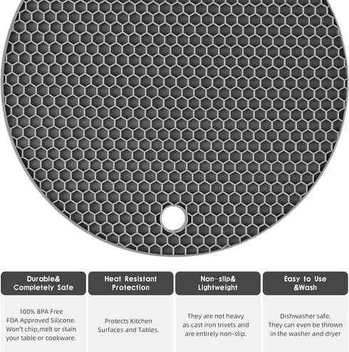 Silicone Trivets for Hot Dishes, Trivet Mat Hot Pads for Kitchen, Silicone Pot Holders for Kitchen, Trivets for Hot Pots and Pans, Heat Resistant ...