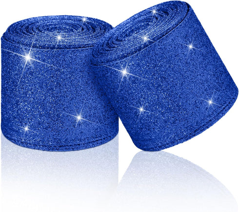 Cindeer 2 Rolls Christmas Glitter Wired Edge Ribbon Glitter Ribbon Wired Fabric Ribbons for Gifts Wrapping Garland Card Craft Wreath Holiday Party...
