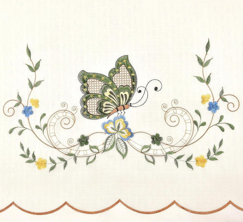 GOHD Dancing Butterfly. 3pcs Multi-Color Embroidery Cafe Curtain Set/Swag & Tiers Set with cutworks. Window Treatment Set for Small Windows. (SAGE...