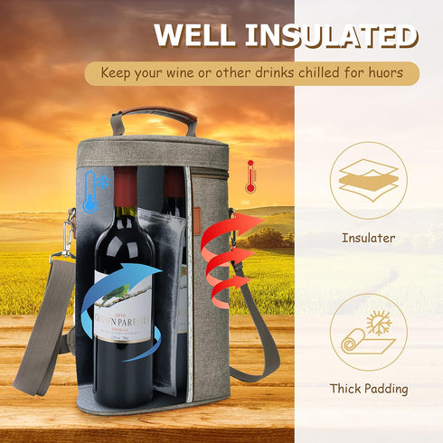 Tirrinia 2 Bottle Wine Gift Tote Carrier - Leakproof & Insulated Padded Versatile Wine Cooler Bag for Travel, BYOB Restaurant, Wine Tasting, Party...
