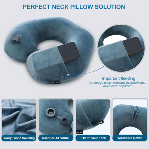 Inflatable Travel Neck Pillow for Airplane Train Car Washable Pillowcase U Shaped Office Napping Pillow...