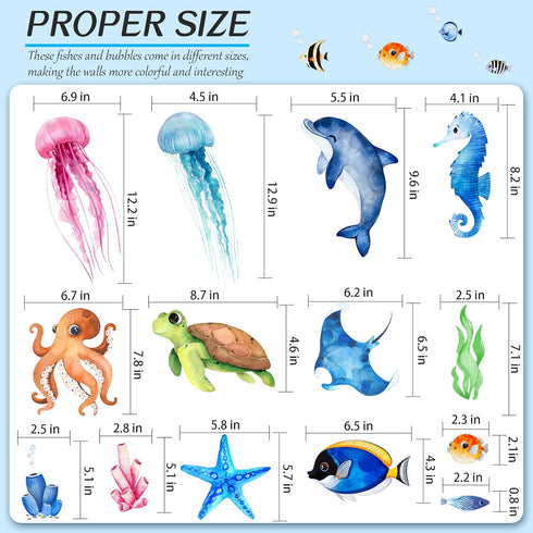 4 Sheets Ocean Fish Wall Decals Stickers Sea Wall Decal Stickers Removable Sea Life Marine Animal Sticker Underwater Ocean Creatures Decor for Kid...