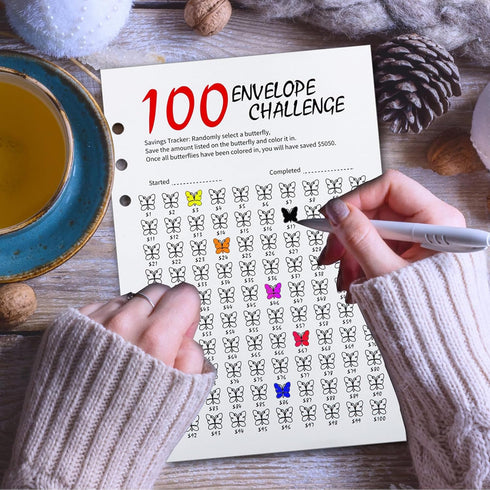 100 Envelope Challenge Binder, 25 Sheets Silkscreen Numbers to 100, Not Stickers, Reusable Tracker, Easy and Fun 100 Envelopes Money Saving Challe...