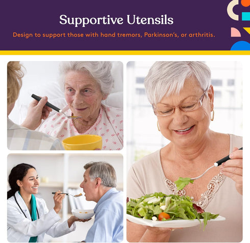 Special Supplies Adaptive Utensils 5-Piece Set Non-Weighted, Non-Slip Handles for Hand Tremors, Arthritis, Parkinson’s or Elderly Use - Stainless ...
