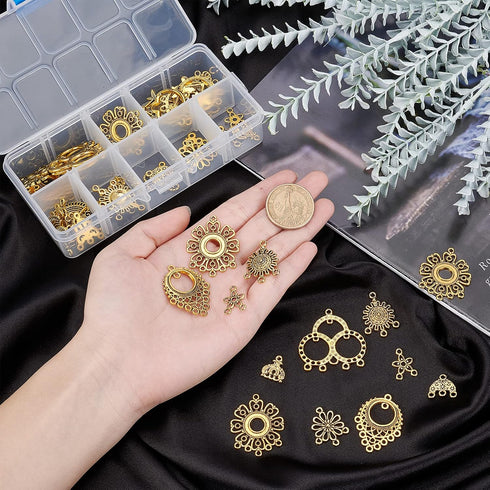SUNNYCLUE 1 Box 64Pcs Earring Connectors Charms Filigree Components Links Chandelier Charms Flower Linking Charms Loops Jewelry Making Kit for Vin...