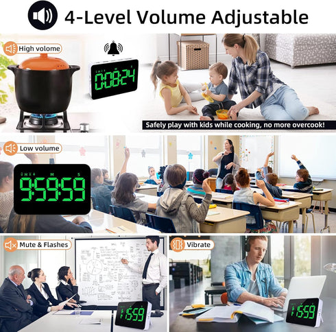 Rechargeable Digital Kitchen Timer for Cooking, Magnetic Timers with Countdown/up, Kids Timer with 5”LED Display 3 Brightness 4 Volume Adjustable ...