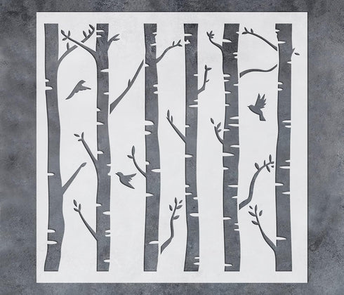 GSS Designs Birch Trees Stencils 12x12Inch Reusable Art Stencils for Painting on Wood Wall Furniture Plastic Tree Stencils for DIY Crafts...