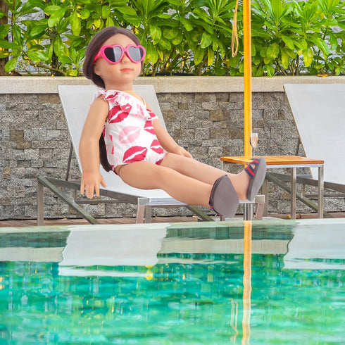 18 Inch Doll Swim Accessories Set, Passionate Doll Beach Sunbathing Playset for American doll Girls, includes Doll Bikini Swimsuits, Heart-shaped ...
