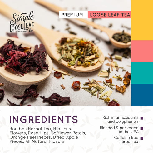 Simple Loose Leaf Blood Orange Herbal Tea - Caffeine-Free, Organic Loose Leaf Herbal Tea | Light & Earthy Citrus Flavor | All-Natural, Hand Packag...