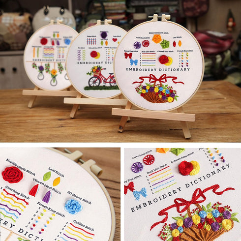 KAHEAUM Embroidery Kit for Beginners Adults Flowers Cross Stitch Kits for Kids Gift,3 Sets Design Embroidery Patterns Cloth Starter with Floss Thr...