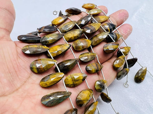 1 Strand Yellow Tiger Eye 9 Pcs Beads Size 20x8mm Pear Shape Cut Faceted Beads for Jewellery Making, Beading & Craft Supplies KCRAFTS-RK_k57...