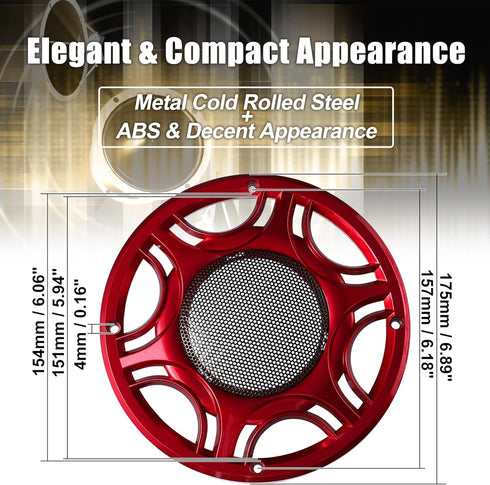 X AUTOHAUX 2pcs 6 Inch Car Metal Audio Speaker Grill Cover Mesh Woofer Horn Guard Decorative Circle Grille Protector Red...