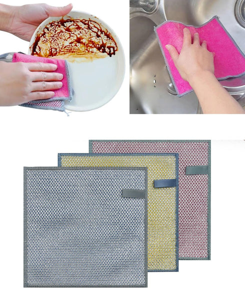 2024 NEW Dish Wash Cloths, Metal Dish Cloth, Non Scratch Wire Dish, Steel Cloth for Dishes, Suitable for Dishes, Sinks, Stoves, Handi Wipes Reusab...