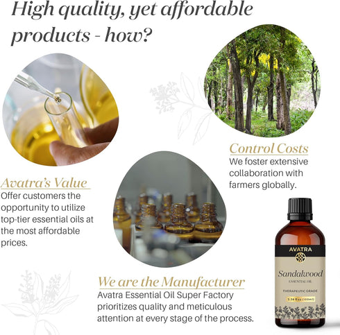 Avatra Sandalwood Essential Oil for Skin, Aromatherapy, & Diffuser | Natural Oil for Humidifier, Soap, & Candle Making | Premium Grade with Glass ...