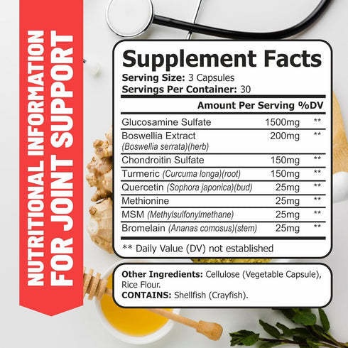 Glucosamine Chondroitin MSM Turmeric Boswelia - Joint Support Supplement. Helps with Inflammatory Response, Occasional Discomfort Relief for Knees...