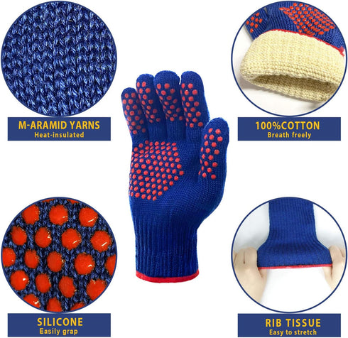 MIG4U BBQ Grill Gloves,Oven Gloves Extreme 500 degrees Heat Resistant grilling gloves with Food Grade Non-Slip Silicone Dots for Cooking, Grilling...