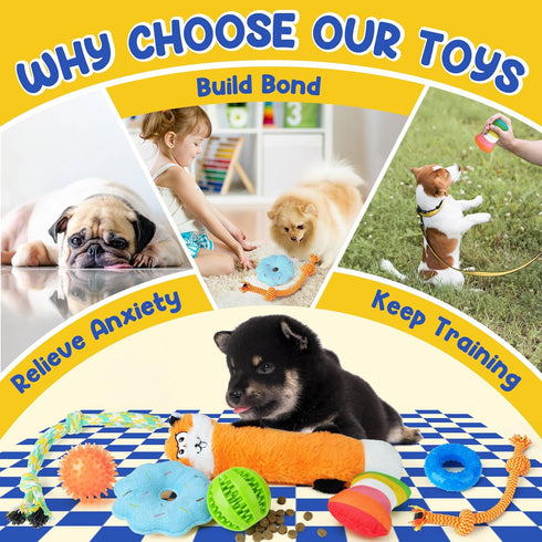 Puppy Toys for Teething, 9 Pack Interactive Dog Toys for Small Dogs, Puppy Chew Toys for Boredom with Rope Toys, Treat Ball and Cute Squeaky Toys...