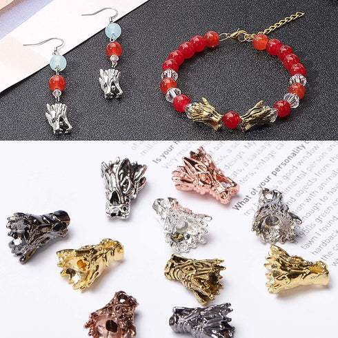 AD Beads Solid Metal 10 Pieces 12x15mm Dragon Head Spacer Assorted Mixed Color Beads...
