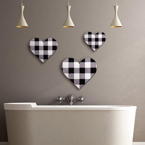Jetec 3 Pcs Heart Shaped Wood Sign Gray Purple Buffalo Plaid Decor Wooden Heart Wall Sign Rustic Hanging love Plaque Wall Decor for Kitchen Bedroo...