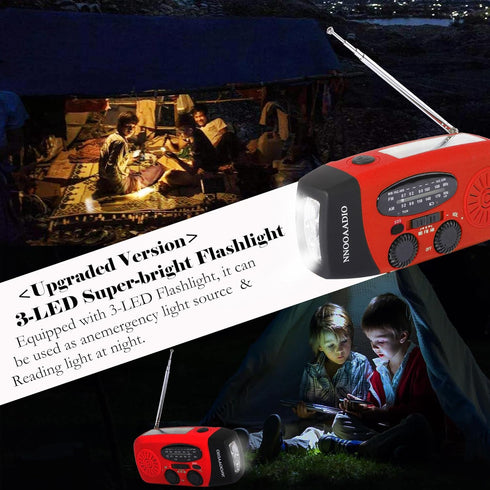 2000mAh SOS Alarm Emergency AM FM Weather Radio, 3LED Type-C Hand Crank Solar Battery Operated Portable Wind Up Radio Flashlight, Cell Phone Charg...