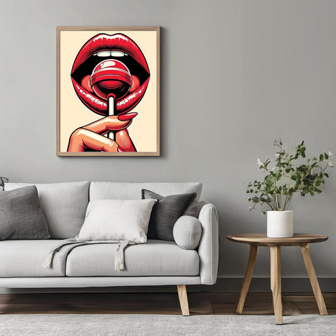 Posterizer 1 pcs-Pop Art Lips-Retro Minimalist Art-Abstract & Modern Art-Gift for Woman, Women, Wife, Girlfriend-Living Room Bedroom Decor- unfram...