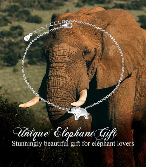 Ladytree S925 Sterling Silver Lovely Elephant Ankle Foot Bracelet Anklet for Women Jewelry...