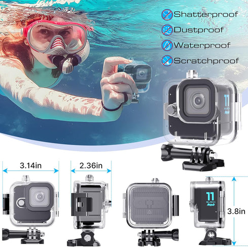 HONGDAK Waterproof Housing Case for GoPro Hero11 Black Mini,169ft/60M Diving Protective Housing Shell for Hero 11 Mini Action Camera Underwater Di...