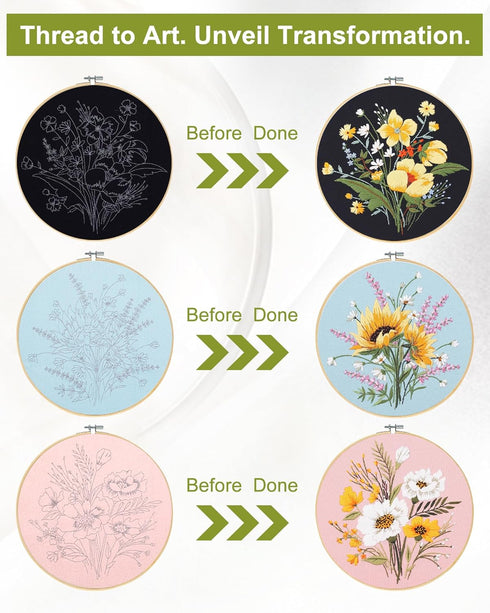 Santune 3 Pack Flower Embroidery Kit for Beginners Adults Cross Stitch Kits for Beginners Hand Embroidery with Plant Patterns and Instructions DIY...