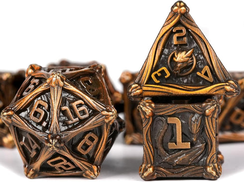 Metal DND Dice Set, Dragon Rider DND Dice 7-Pieces Metal Polyhedral Dice Set with Gift Box for Dungeons and Dragons Role Playing Games?Ancient Gol...