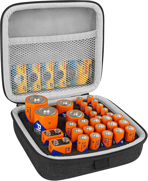 Linkidea Small Hard Case Battery Organizer Storage Box, Batteries Carrying Holder Container - Holds 31 Various Sizes AA AAA 9V C D Batteries (Dark...