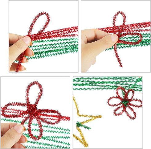 WILLBOND 400 Pieces Christmas Pipe Cleaners Craft Pipe Cleaners Glitter Chenille Stems Creative Arts Chenille Stems for DIY Craft Christmas Decora...