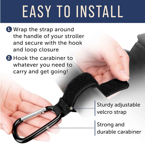 Maplefield Baby Stroller Hooks with Large Carabiner Clip - 4 Pack - Great for Organizing Diaper Bags, Purses, and Shopping Bags - Easy-to-Attach D...