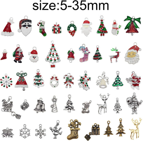 JJGrace 60 Pieces Christmas Charms Assorted Silver Plated Christmas Enamel Pendants Accessory for Xmas Party Necklace Bracelet Earring DIY Supplie...